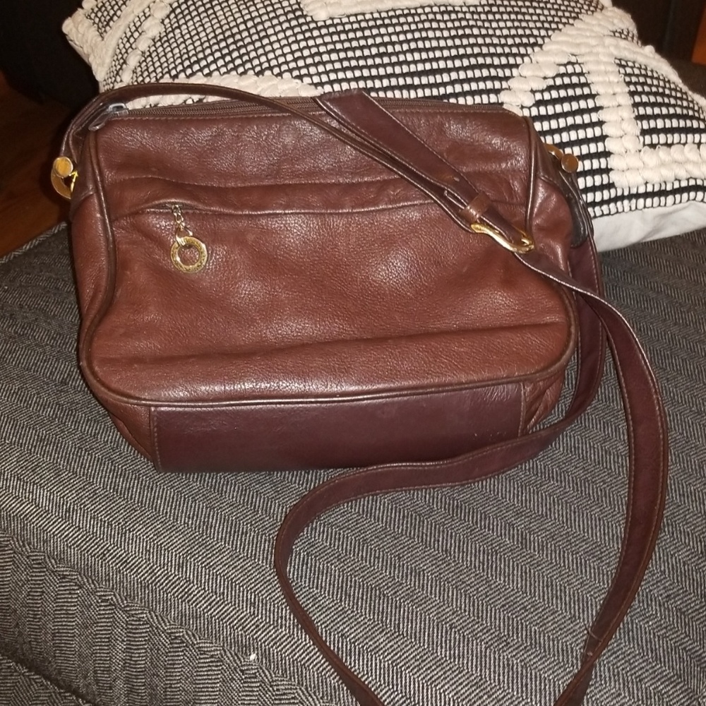 Brown leather shoulder bag